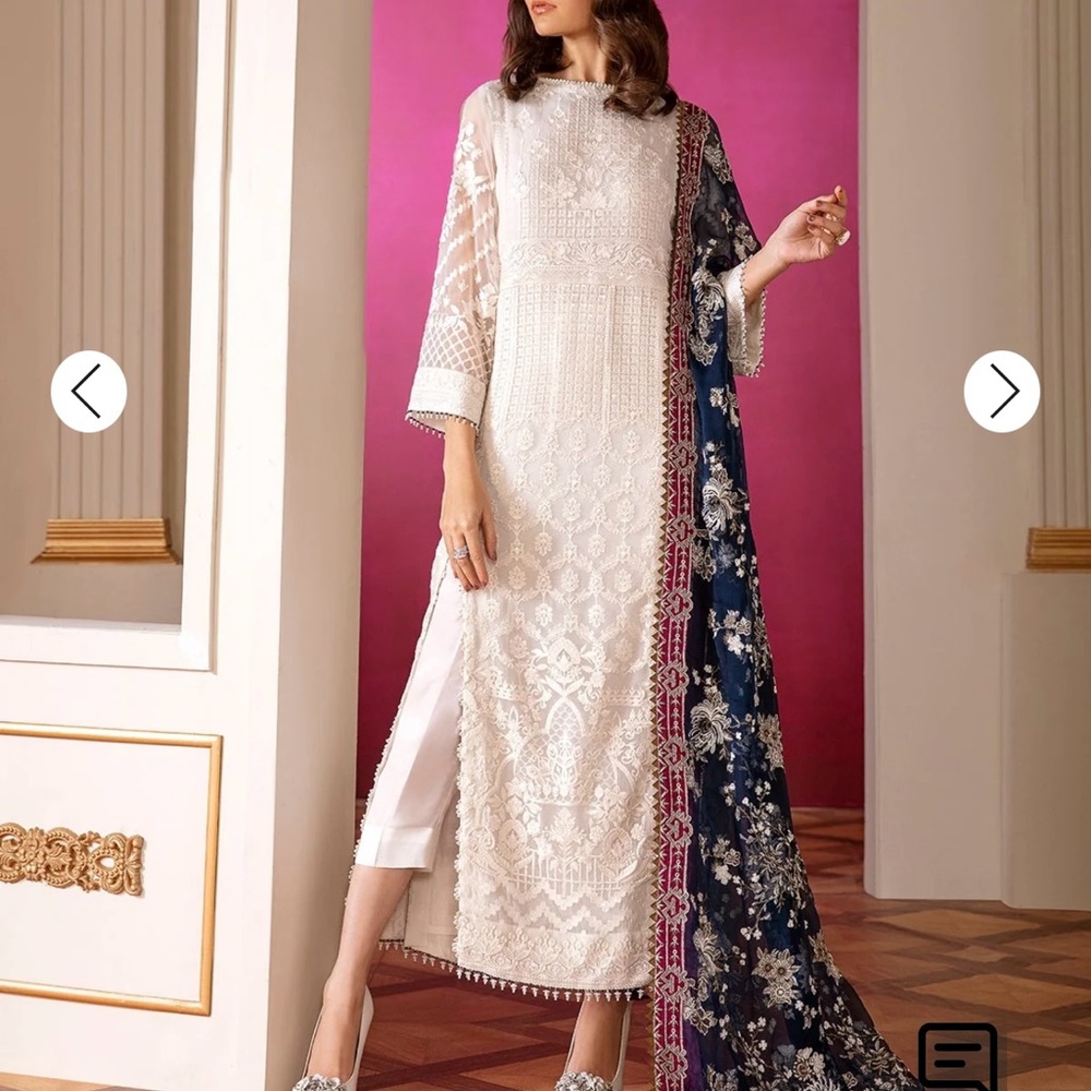 Elegant White Lace Dress with Floral Scarf